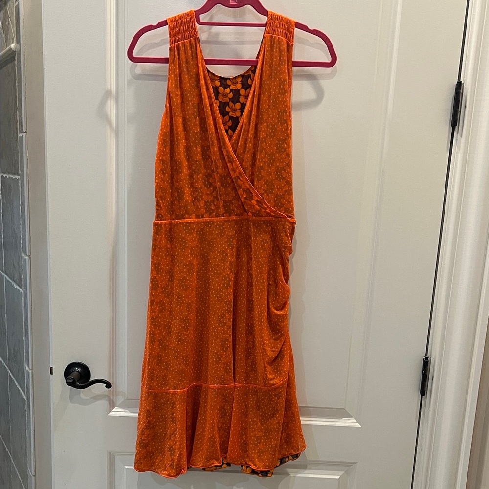 Cabi Vibrant Orange And Black Patterned Mini Dress - image 2